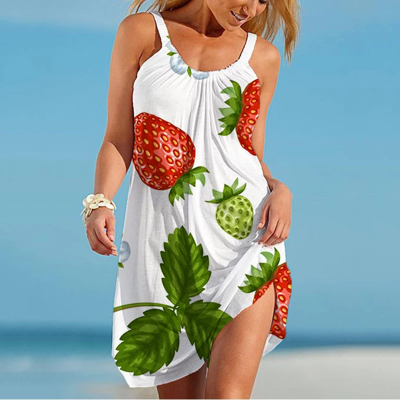 Fruit3DPrintWomensHalterDressFashionTrendCasualLooseWomens