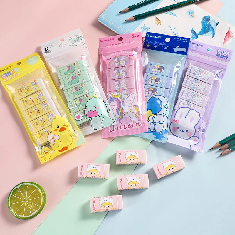 

5pcs/set Cute Eraser Kawaii Cartoon Animal Bunny Eraser Lovely Stationery Tool Pencil Eraser School Student Supplies