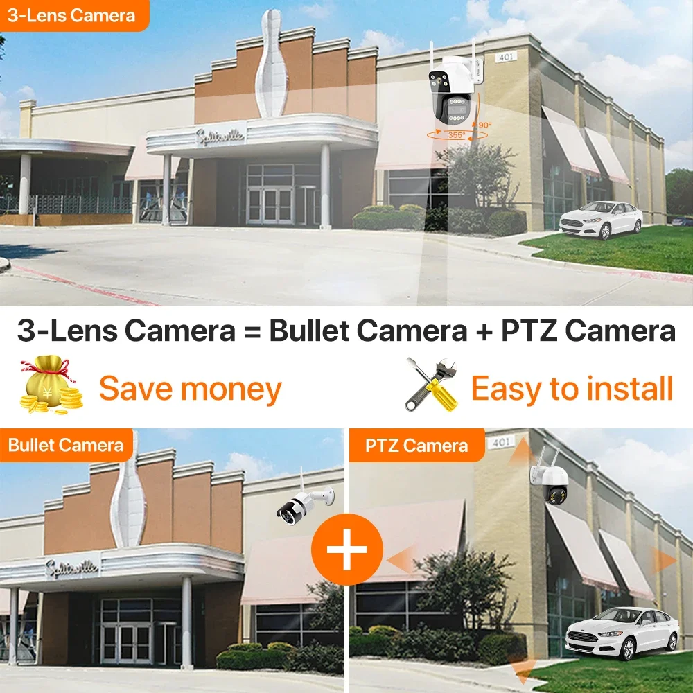 Wifi surveillance camera SIM Card 4G PTZ dome camera 4K 6MP HD 10X zoom outdoor wireless WIFI CCTV security camera two way audio P2P CamHi Pro