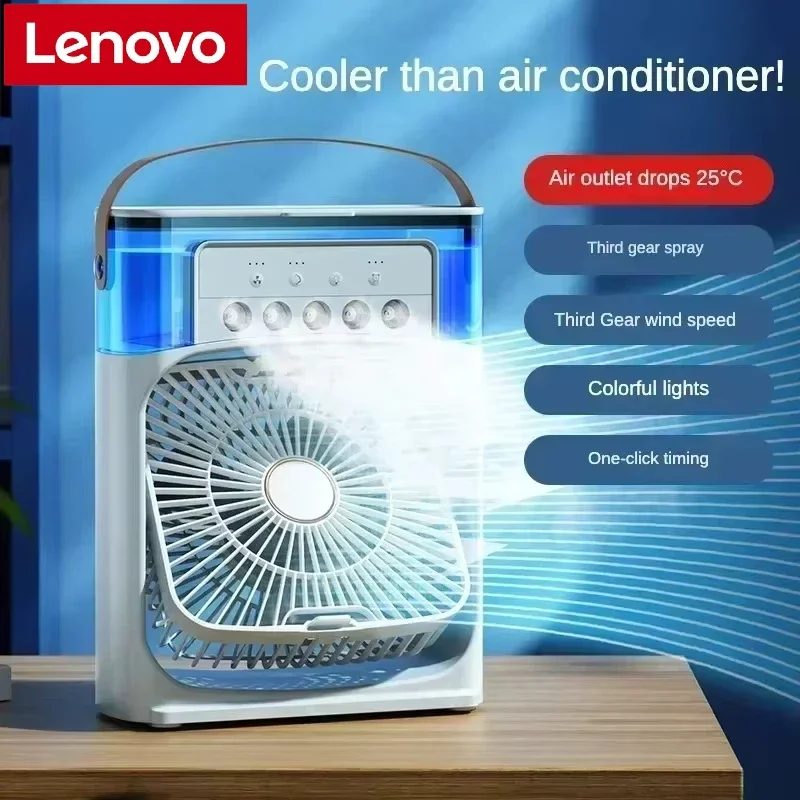 Lenovo Portable Humidifier Fan Air Conditioner Household Small Air Cooler Hydrocooling Air Adjustment For Office 3 Speed Fan New 1