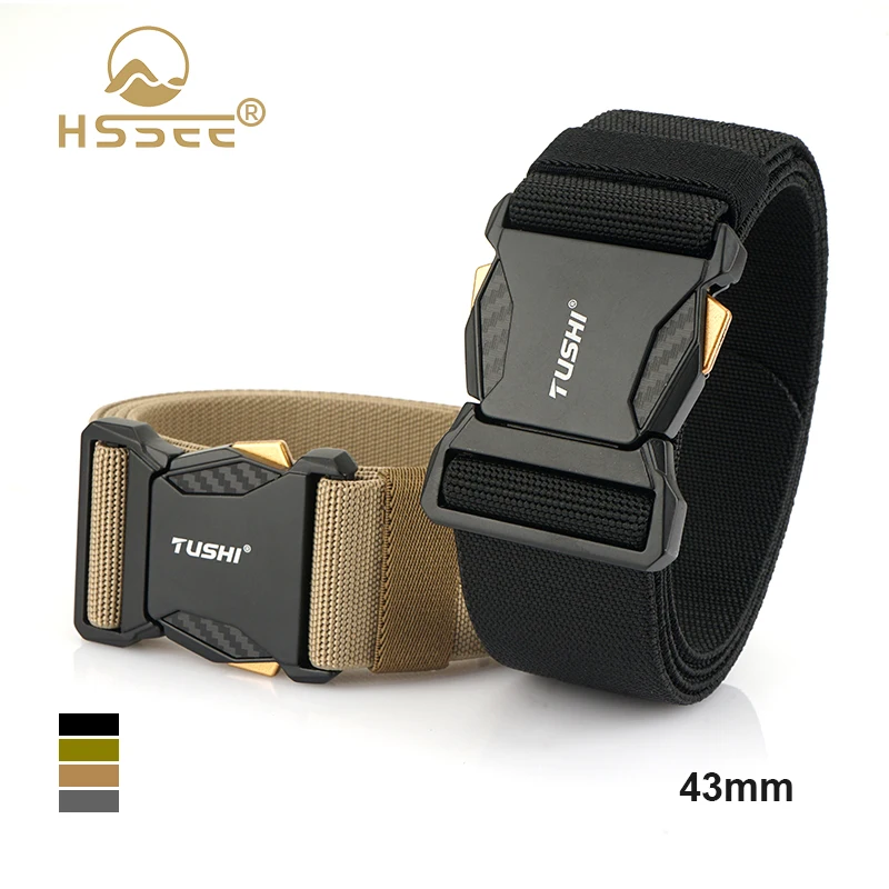HSSEE 43mm 탄성 캐주얼 벨트 아연 합금 버클 퀵 릴리스 군사 전술 벨트 ..