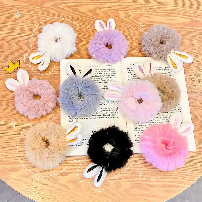 

Rabbit Ears Hair Accessories Girls Plush Scrunchies Elastic Bands Sweet