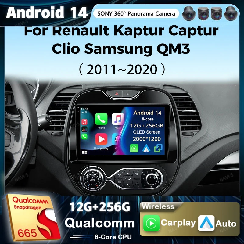 

Автомагнитола на Android 14 для Renault Kaptur Captur Clio Samsung QM3 2013 2014 2015 2016