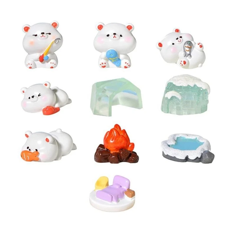 10Pcs Miniature Polar Bear Figurines Landscape Decoration Mini Animals Figurines Diy Garden Ornament For Home Office,Etc