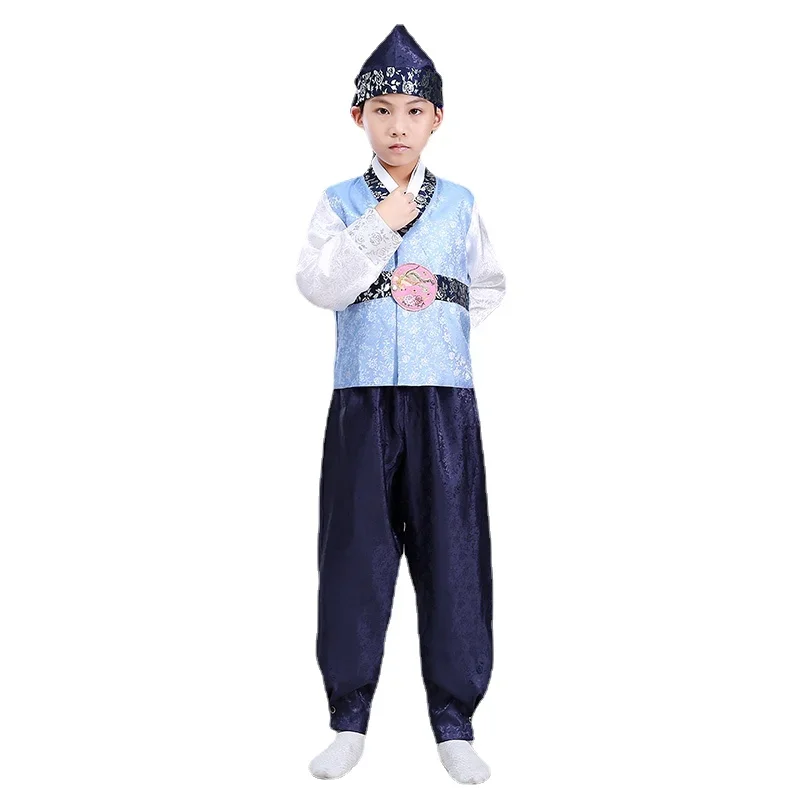 Boy Korean Traditional Costumes Child Hanbok Clothing with Hat Korean Ancient Costume Children Performance Dance Clothes
