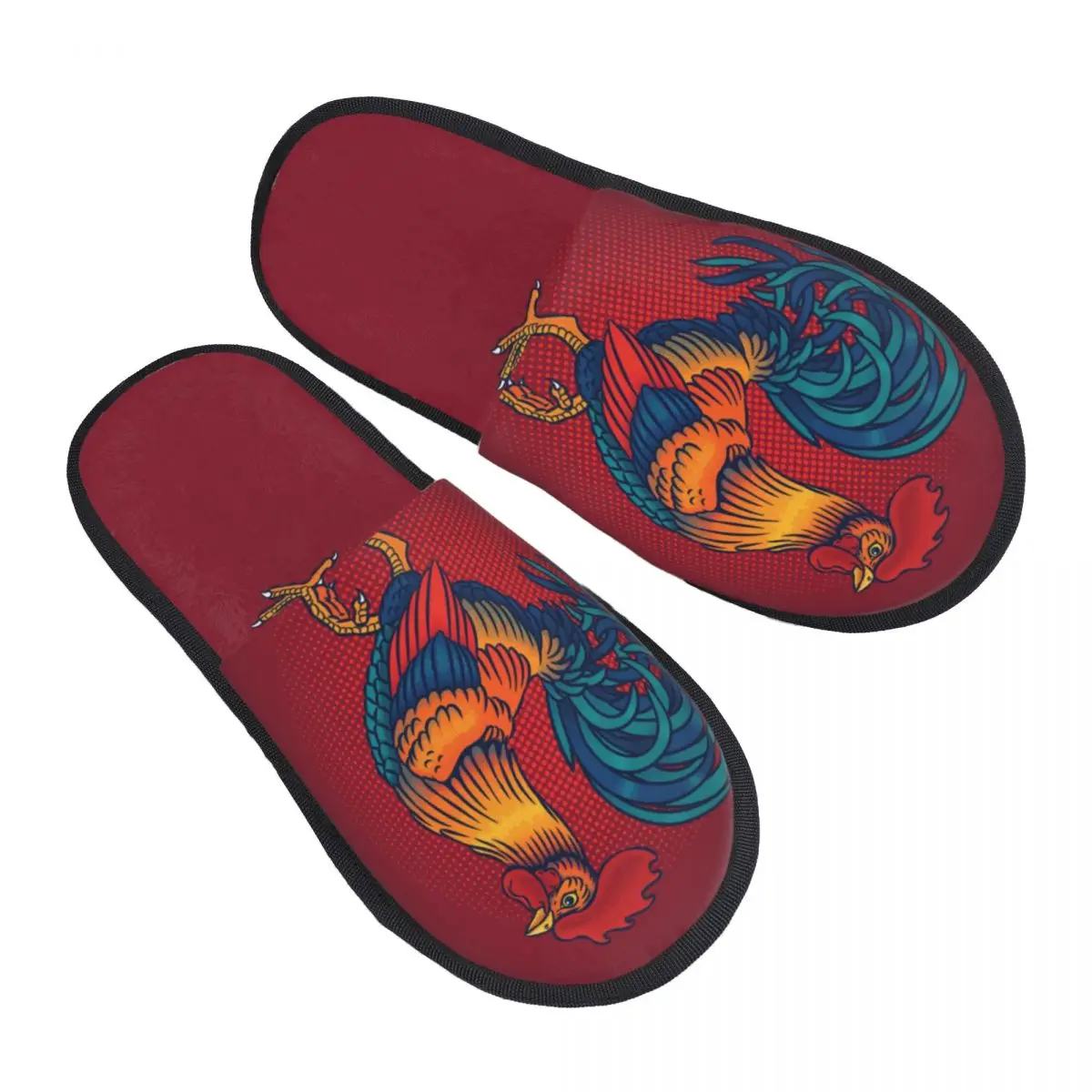 

Men Women Plush Indoor Slippers Colorful Rooster Warm Soft Shoes Home Footwear Autumn Winter 2023