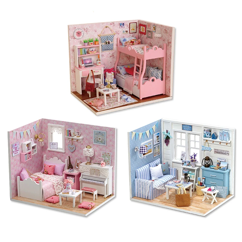 Mini Doll House De Madeira Com Móveis, Modelo Montado, Kit De Casa Pequena De Construção, Brinquedos 3D Puzzle, Decoração Do Quarto, Presentes