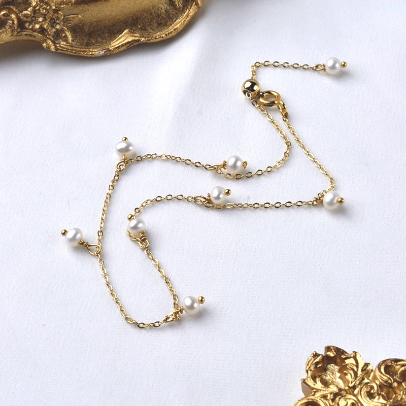 NYMPH Natural Freshwater Pearl Anklet Garnet 14K Gold Filled Chain Original Handmade Fine Jewelry Ladies Gift
