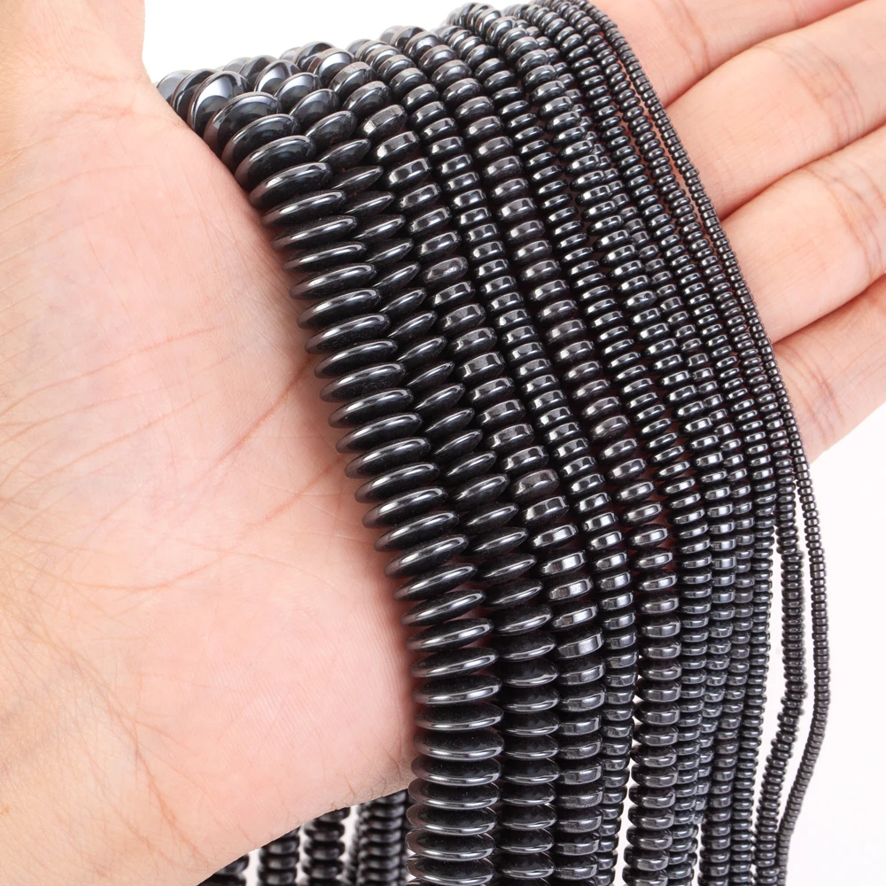 Natural Stone Flat Beads Hematite Loose Spacer Beads for Jewelry Making DIY Bracelet Necklace Needlework Accessories