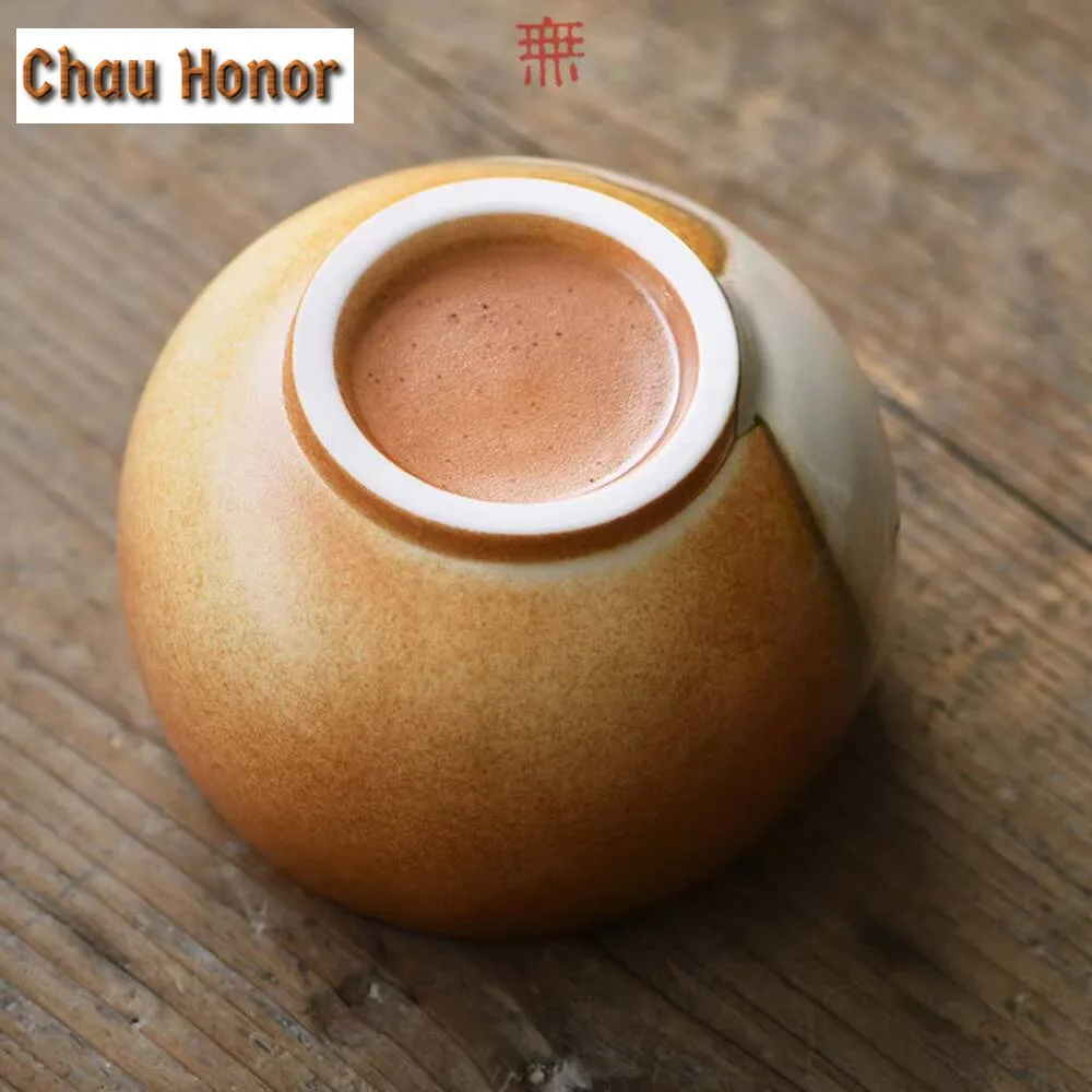 200ml Antique  Soda Galze Coarse Teacup Dunhuang Wall Painting Circular Fan Ceramic Tea Bowl Puer Master Cup Coffee Mug Gift