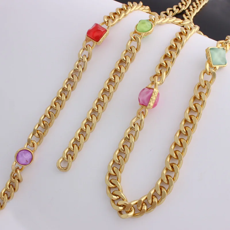 Summer collocation Double-sided 6-color crystal diamond decoration bag chain slung metal chain single sale bag with strap