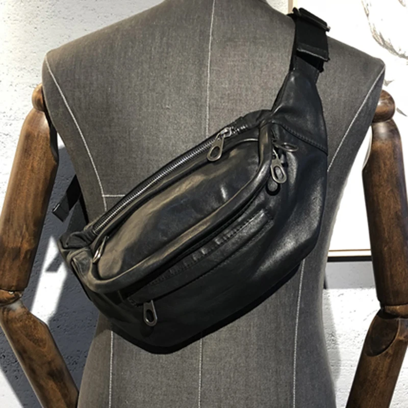 

AETOO New vintage first layer cowhide cross body bag male leather chest bag male Fanny pack motorcycle shoulder bag casual bag
