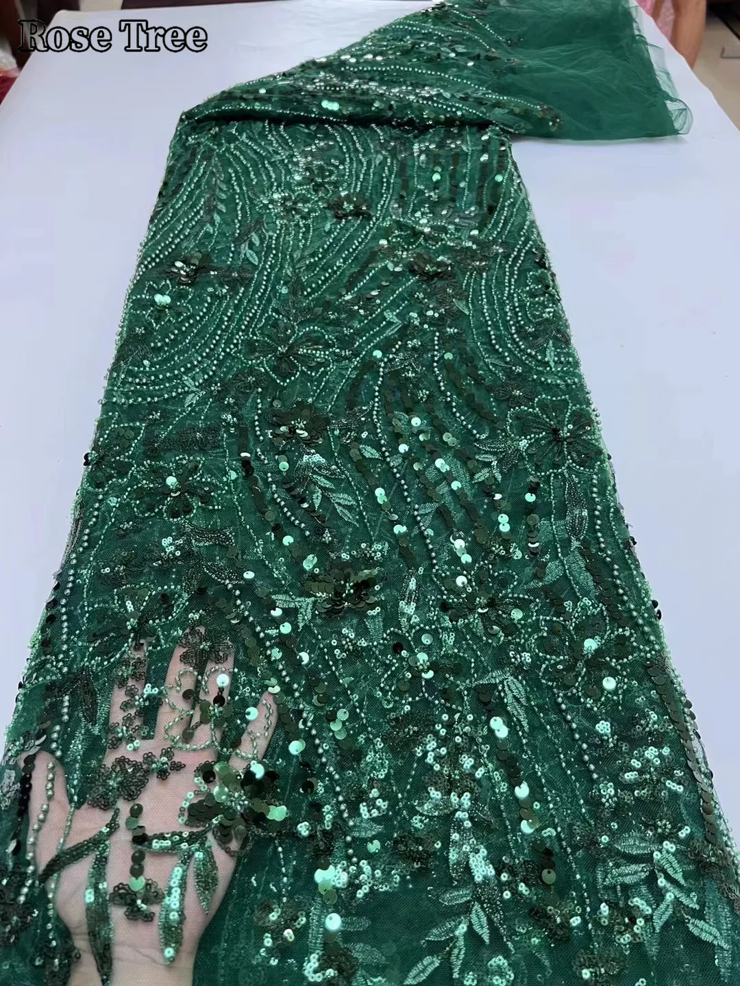 African Tulle Lace Fabric High Quality Heavy Beads Lace Material Nigerian French Sequins Lace Fabric For Wedding