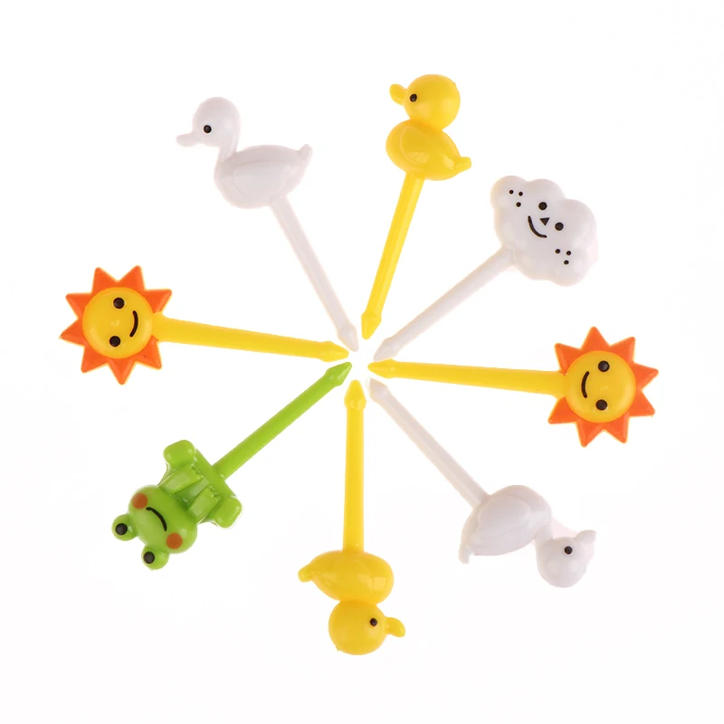 Description Picture 4 of item8Pcs Cartoon Animals Fruit Forks Mini Kids Snack Cake Dessert Food Stick Cute Duck Frog Toothpick Bento Decoration Tableware