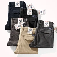 Spring New American Retro Heavyweight Woven Twill Stretch Pants Men's Pure Cotton Washed Slim Straight Business Casual Trousers 1