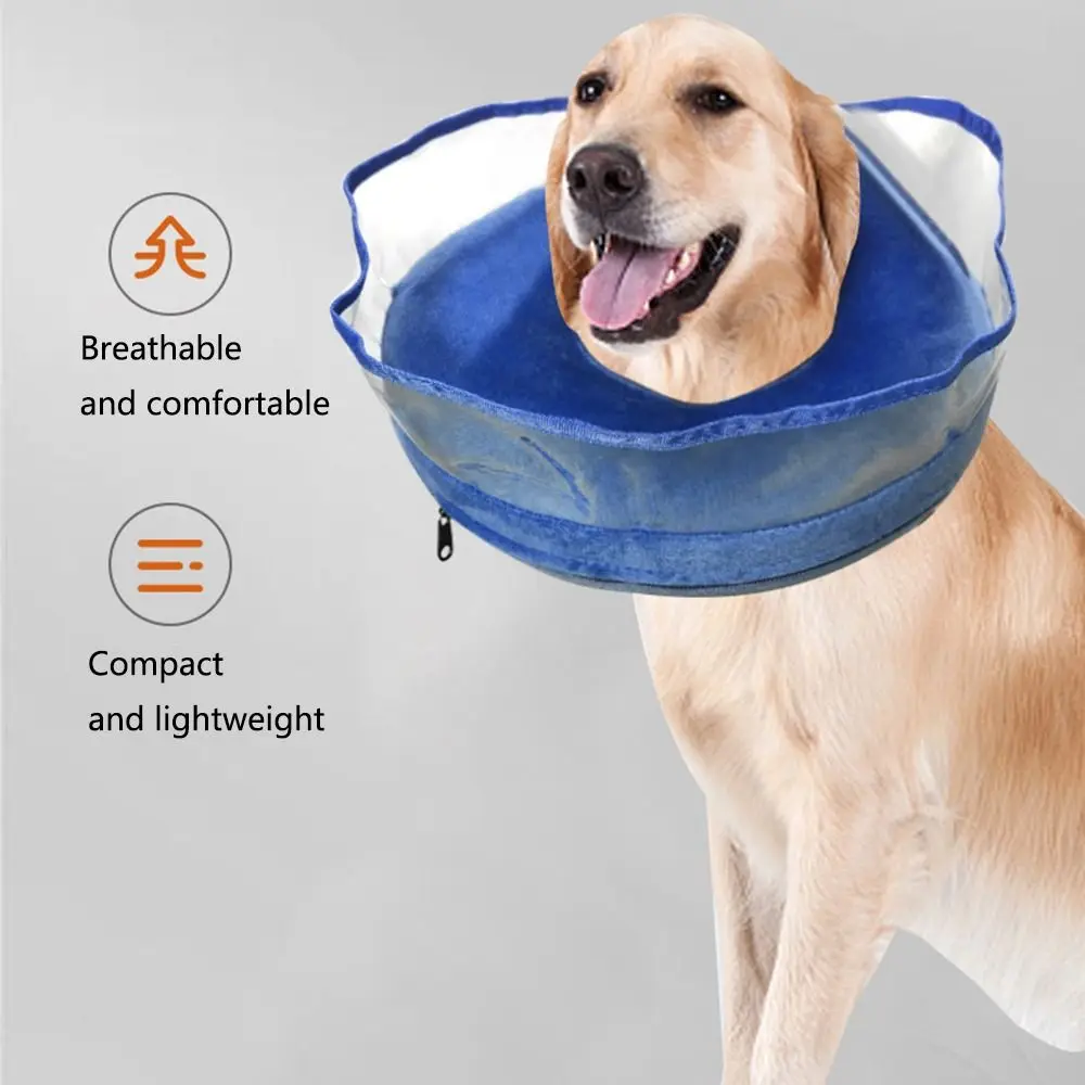 Dog Collar Pet Collar Adjustable Inflatable Dog Cone Collar Waterproof Fabric AntiLicking Clear Shield Soft Dog Neck Donut Comfortable To Wear