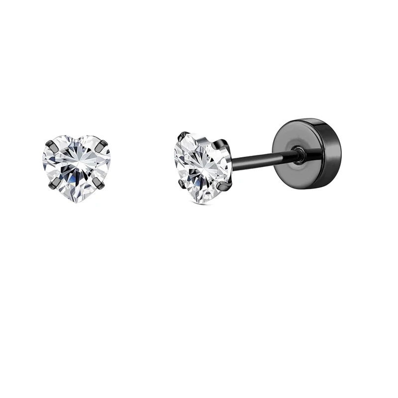 1 Pair Ear Studs Earrings Cartilage Piercings Stainless steel Unisex Women Men Zircon Flat Back Earrings  Heart Cross  Butterfly