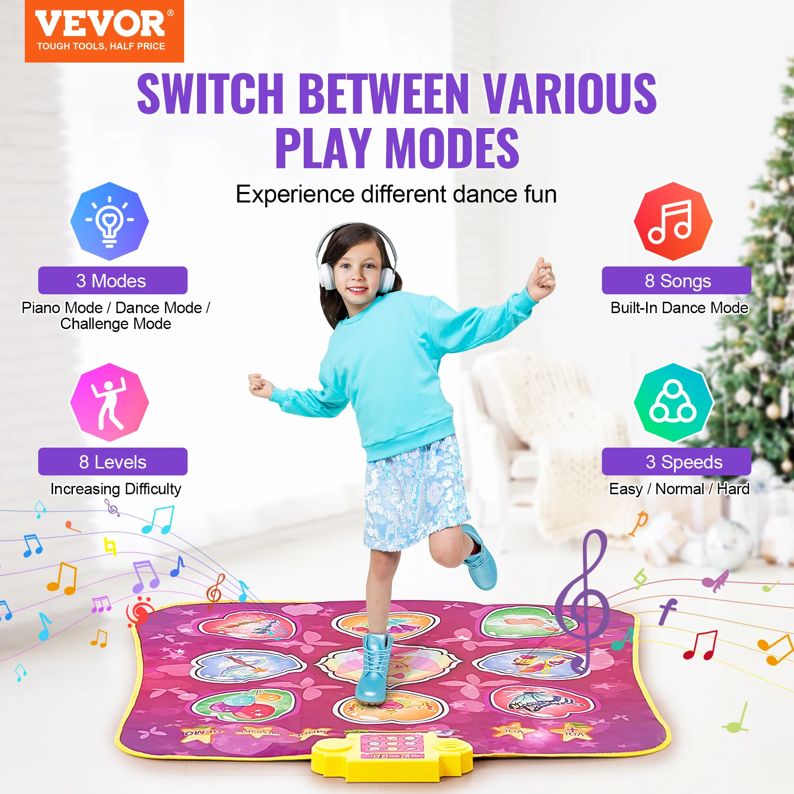 VEVOR Kids Electronic Dance Mat 9-Button Dancing Step Play Pad with 3 Game Modes 8 Challenge Levels for Girls Birthday Toys Gift 2