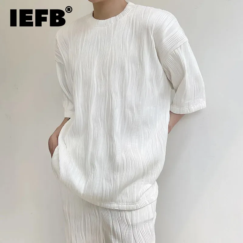 

Футболка IEFB 9C5268 мужская с коротким рукавом, складная тенниска с Рельефной текстурой, тонкая повседневная майка с круглым вырезом, лето 2024