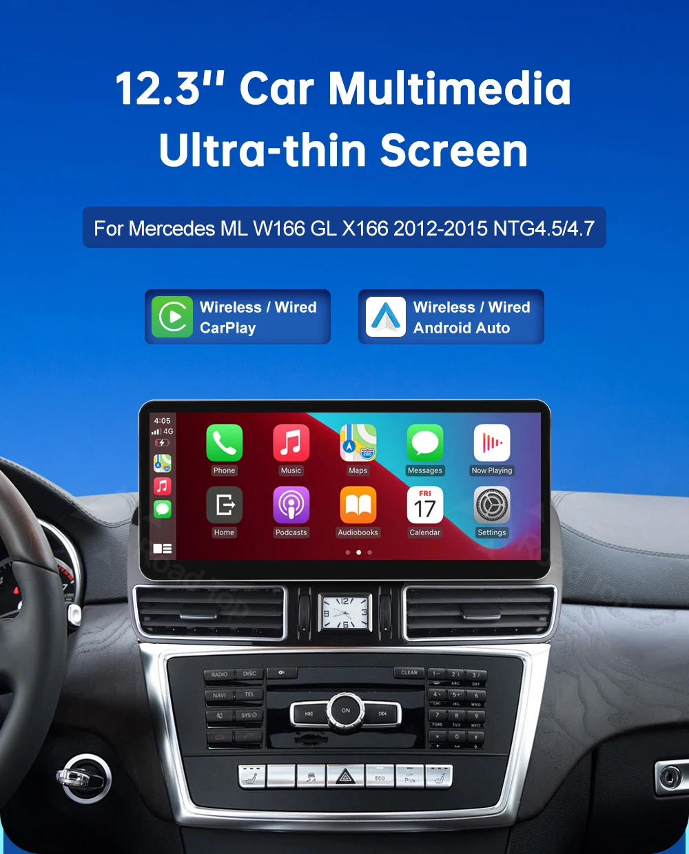 12,3-Zoll Road Top Touch Display Multimedia-Player für GLE GLS 2016-2018 NTG5.0 GPS Carplay Bildschirm Android Auto Link – Detail 1