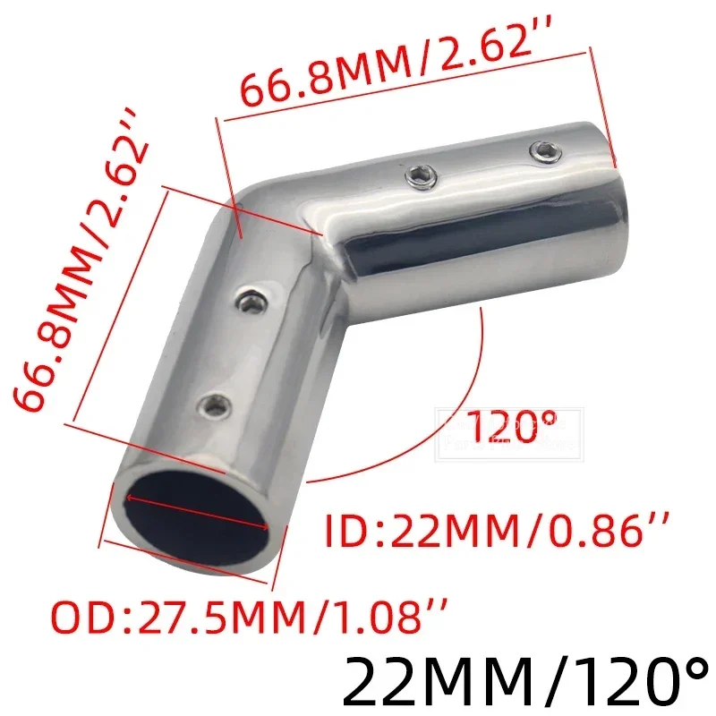 Raccordo Corrimano A 3 Vie In Acciaio Inox 316 Per Tubi Ø 22,2 Mm - Connettore Angolare Lucidato A Specchio (2 Pezzi)