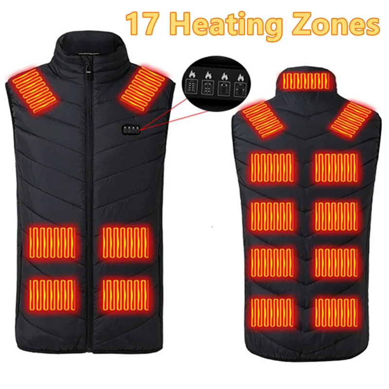 

Men USB Infrared 17 Heating Areas Vest Jacket Men Winter Electric Heated Vest Waistcoat For Sports Hiking Oversized 5XL