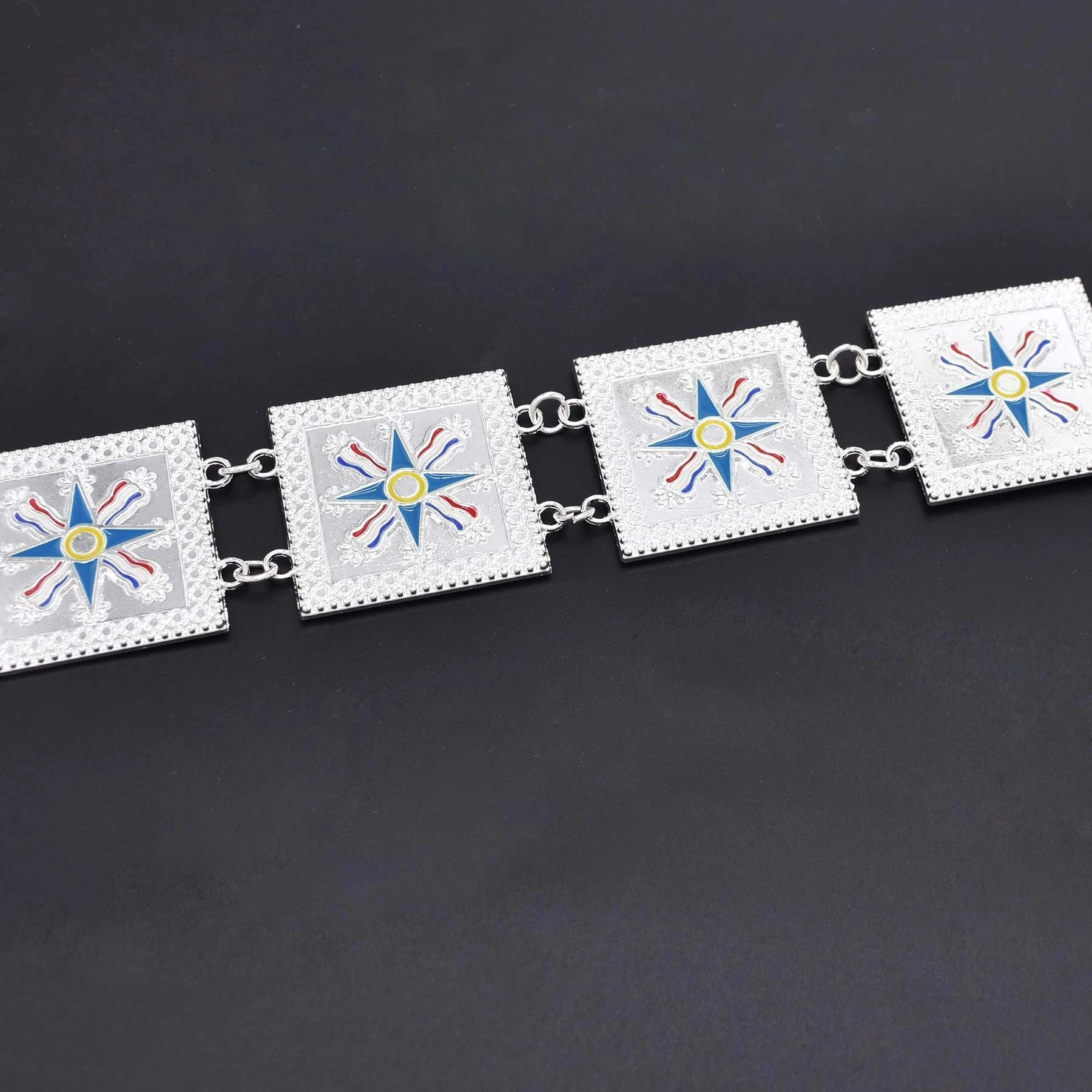 Silver Plated Assyrian National Flag Pattern Metal Waist Belly Chains Fashion Ethnic Coins Pendant Clothing Belts Body Jewelry