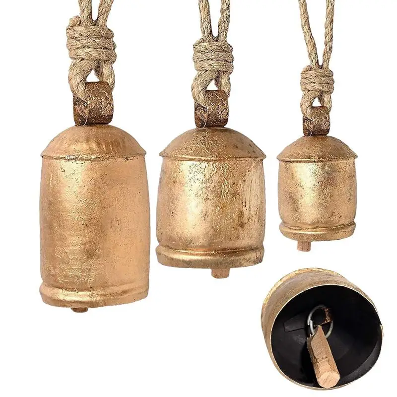 3PCS Vintage Christmas Cow Bells Rustic Harmony Brass Bells For Decoration Giant Bronze Cowbell For Home Decoration Chrismas