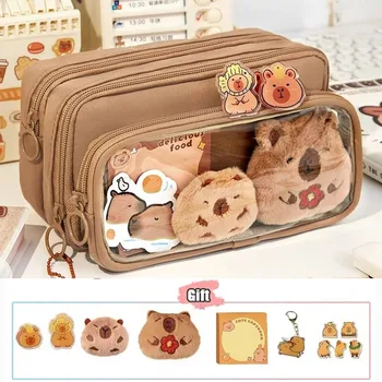 Set Astuccio Capibara per il Ritorno a Scuola, Grande Capacità, Trasparente, Organizzatore per Cancelleria DIY Staccabile con Regalo Extra