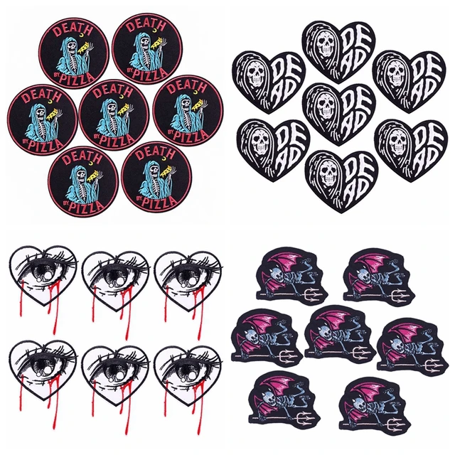 Wholesale 10Pcs Embroidered Patch Heart Iron on Patches For Clothing  Stickers Skull Clothing Thermoadhesive Patches On Clothes