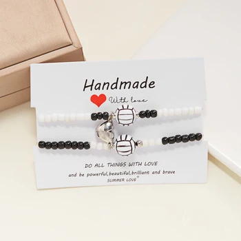 2Pcs/Set Volleyball Tennis Basketball Football Couple Bracelet For Lovers Heart Magnetic Braided Rope Bracelets Sports Jewelry