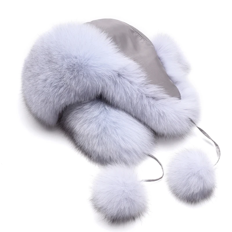 Real Fox Fur Women's Hats Russian Ushanka Aviator Trapper Snow Ski Hat Earflap Caps Winter Raccoon Fur Bomaber winter hat fur hat knitted earflap hat