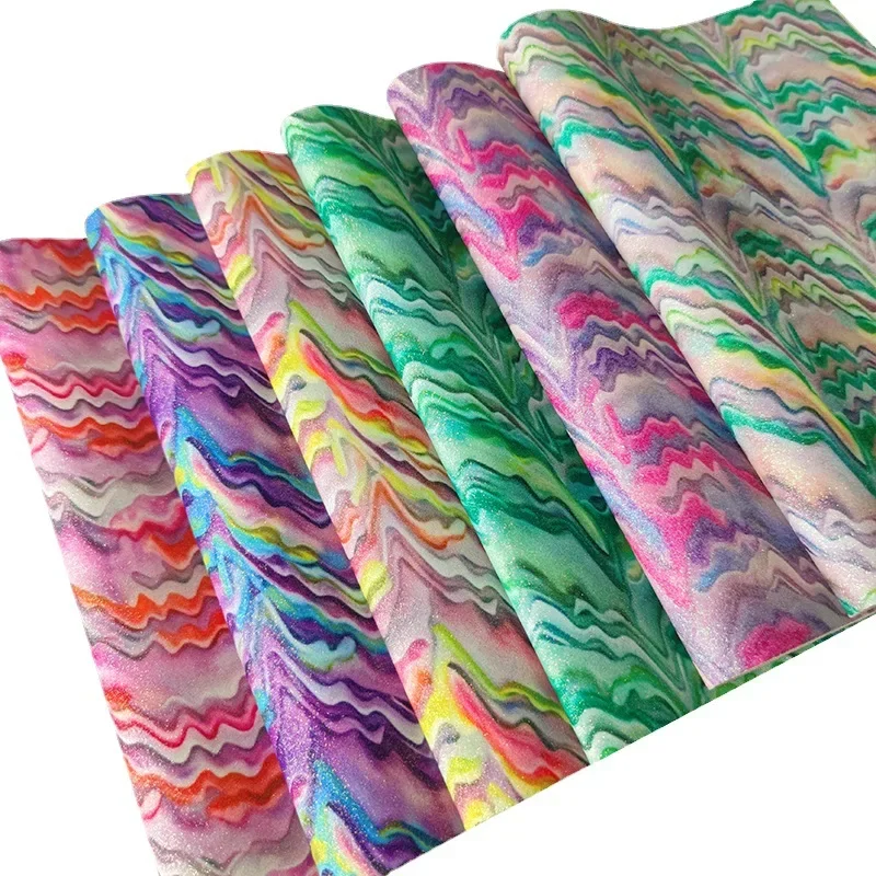 New Fine Texture Mixed Color Wave PU Leather Glitter DIY Materials for Decorative Bags Hair Bands And Clips