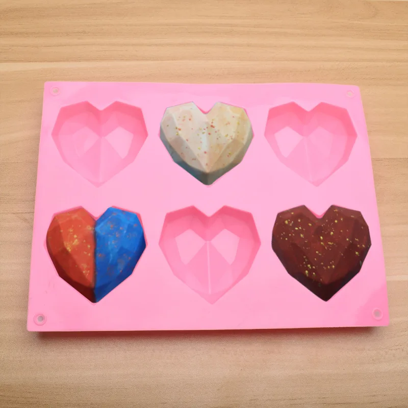 

6 Cavity Heart Chocolate Silicone Molds DIY Diamond Love Shape Silicone Kitchen Candy Baking Molds Valentine's Day Gifts Tools