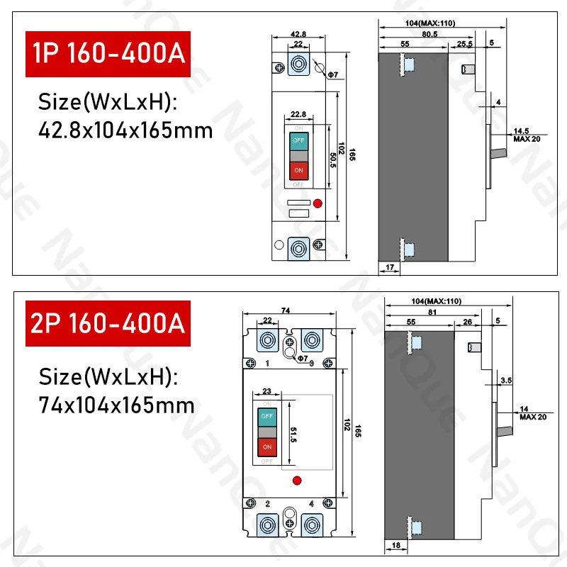 DC12V 24V 48V 60V 110V Circuit Breaker 100A 200A 300A 400A 600A Battery Protector B-type MCCB PV Car Power  Short Ciruit Cut Off