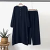 Women's Muslim Two Piece Set Fashion Elegant Solid Colour Irregular Long Shirt Top Wide Leg Pants Robe Abaya Muslim Woman Dubai 6