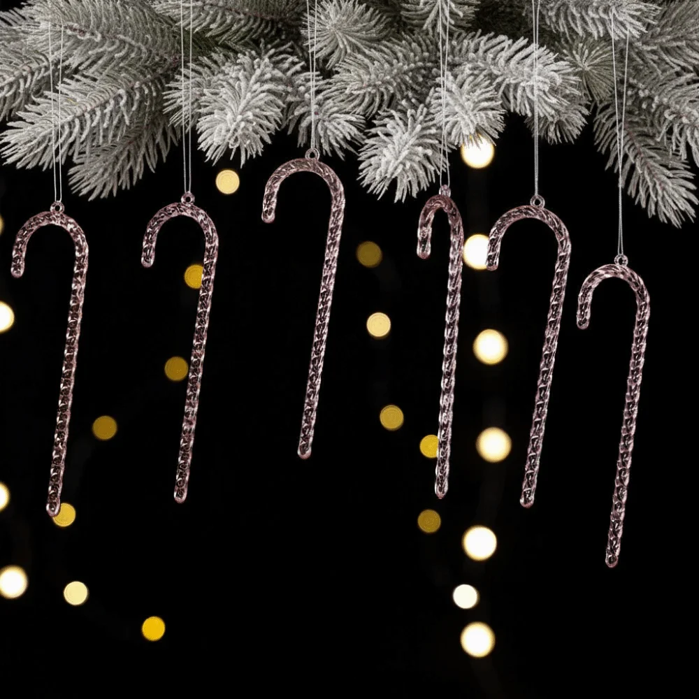 6Pcs Transparent Christmas Canes Pendant Shatterproof Exquisite Acrylic Christmas Canes Simulation Christmas Tree Decoration