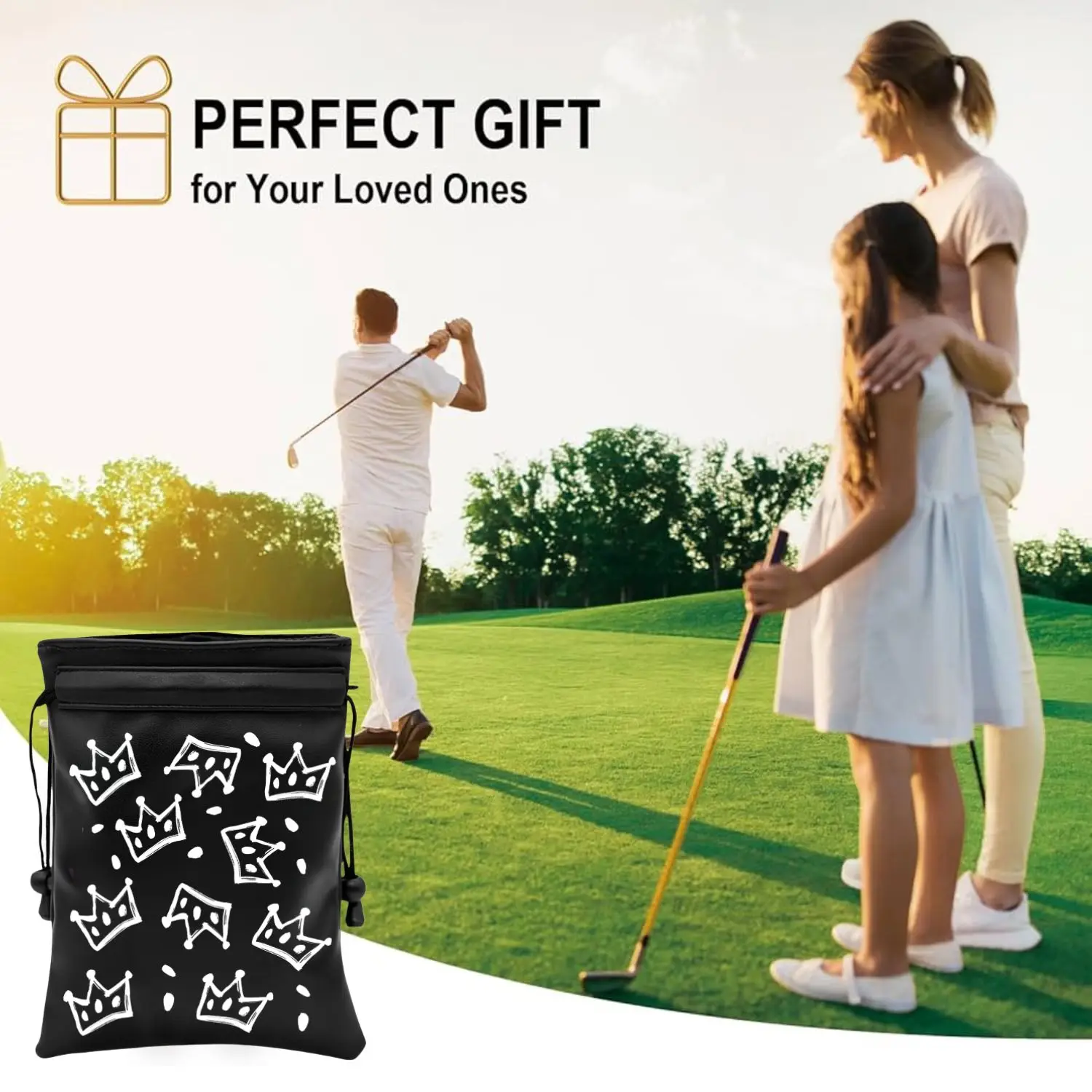 Crown Golf Wertsachen-Tasche, Lustige Golf-Wertsachen-Beutel mit Golf-Tee-Muster, PU-Leder Golf-Tee-Beutel mit Kordelzugverschluss – Detail 13