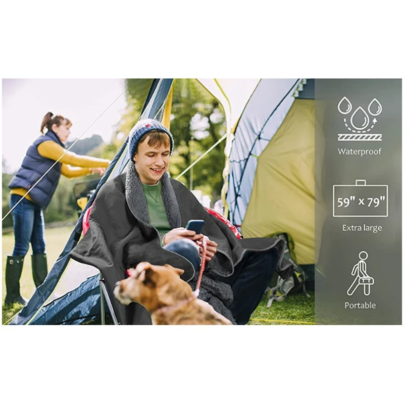 Outdoor Camping Windproof Warm Blanket Portable Waterproof Tourism Camping Fishing Blanket Cold-Resistant Fleece Blanket