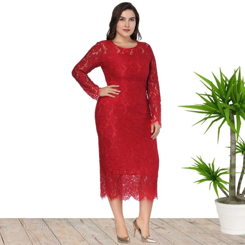 Robe courte évasée dentelle rouge vif femme | Morgan