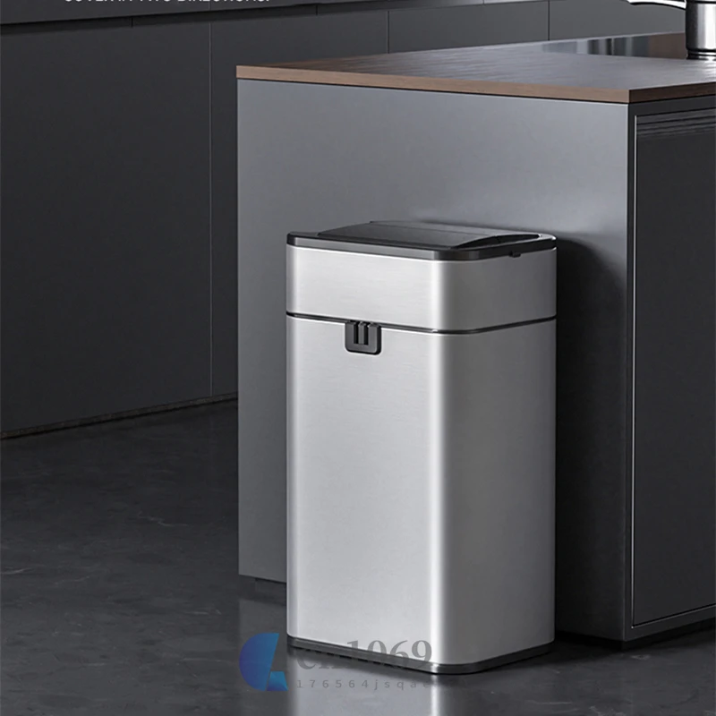 

New Automatic Trash Can with Lid Touch Free Stainless Steel Kitchen Smart Garbage Can High Capacity Electronic Sensor Trash Can