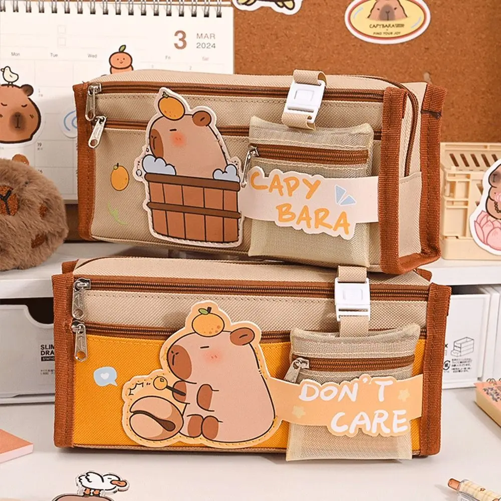 

Canvas Capybara Pencil Bag Pencil Holder Kawaii Cute Storage Pouch Desktop Organizer Zipper Stationery Bag School