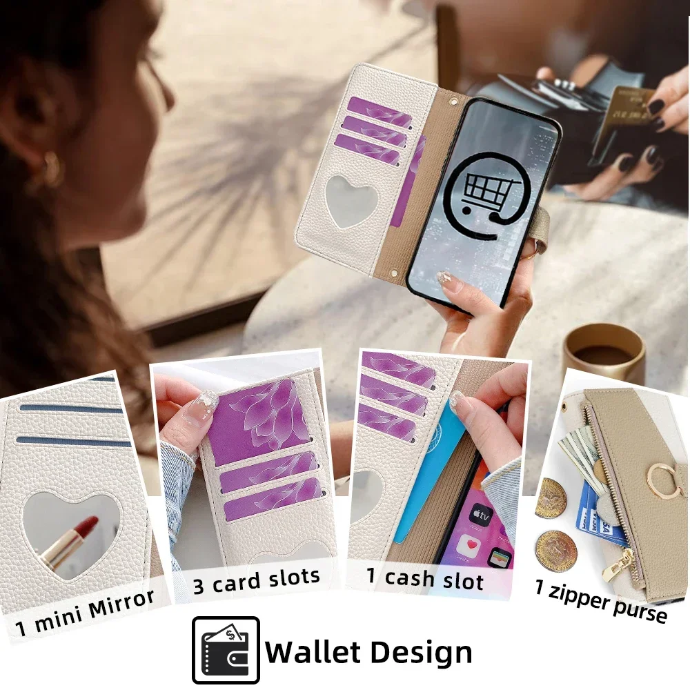 Fashion Magnet Buckle Zipper Wallet Crossbody Case with Metal Strap