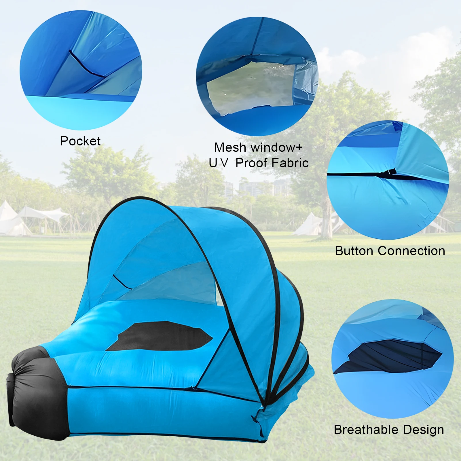 Inflatable Sofa with Canopy, Canopy Island Inflatable Lawn Bed, Camping Island with Sunshade, Lazy Bed Canopy