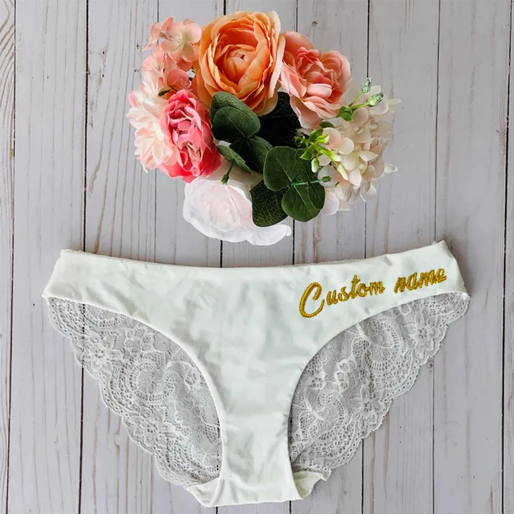 Maßge schneiderte Tangas Höschen mit Name Stickerei Persönlichkeit Dessous Hochzeit Flitter wochen Brautjungfer Braut Frau Unterwäsche Geschenke – Detail 14