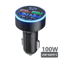 High - Powered 100W USB Car Charger with Fast Charging and Type C - 6 - Port Adapter - Black