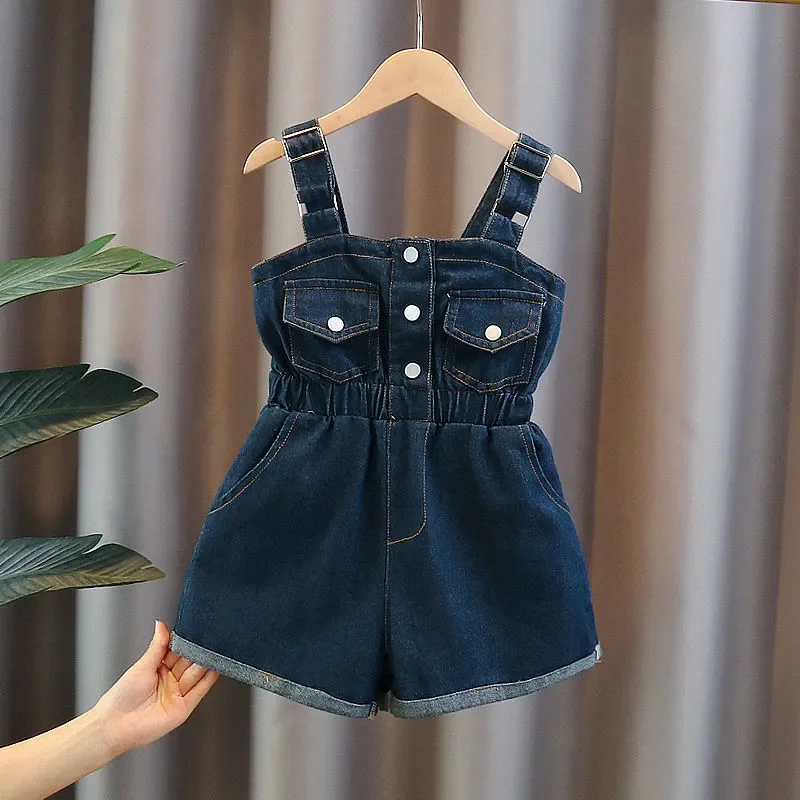 

2023 Baby Girls Summer Clothing Jeans Overalls Denim Pants Fashion Kids Girl Clothes Bib Pant Children Garments