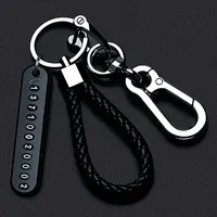 Ingemark Trendy DIY Mobile Phone Number Plate Pendant Keychain Men Punk Woven Leather Rope Anti-lost Car Key Chain Accessories