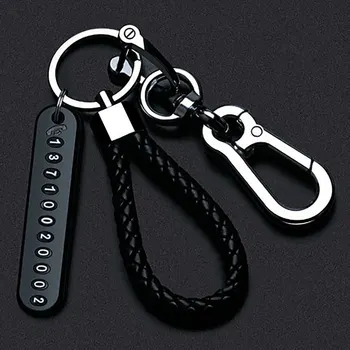 Trendy DIY Mobile Phone Number Plate Pendant Keychain for Men Punk Simple Woven Leather Rope Anti-lost Car Key Chain Accessories 1