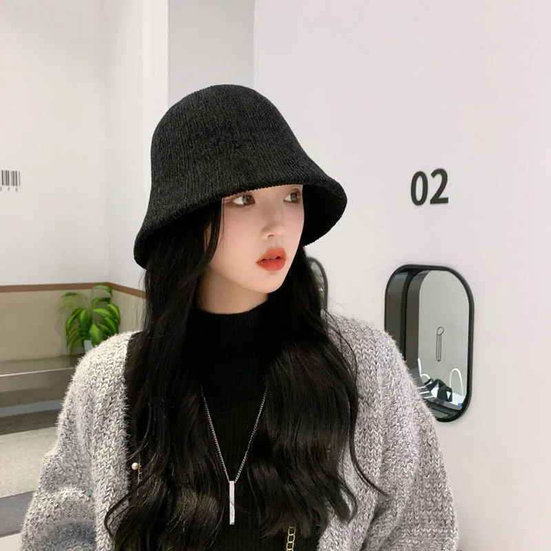 Ins 패션 단색 코듀로이 어부 모자, 용수철 가을 캐주얼 백 테이크 대야 버킷 캡, 야외 파나마 모자